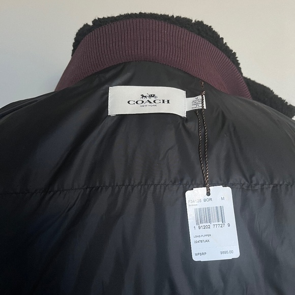 NWT Coach Quilted Long Puffer Coat Bordeaux Winter Jacket Maroon Faux Fur MEDIUM - Picture 14 of 14